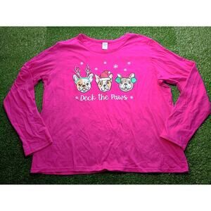 Sleep Chic Hot Pink 2X 'Deck the Paws' Holiday T-Shirt